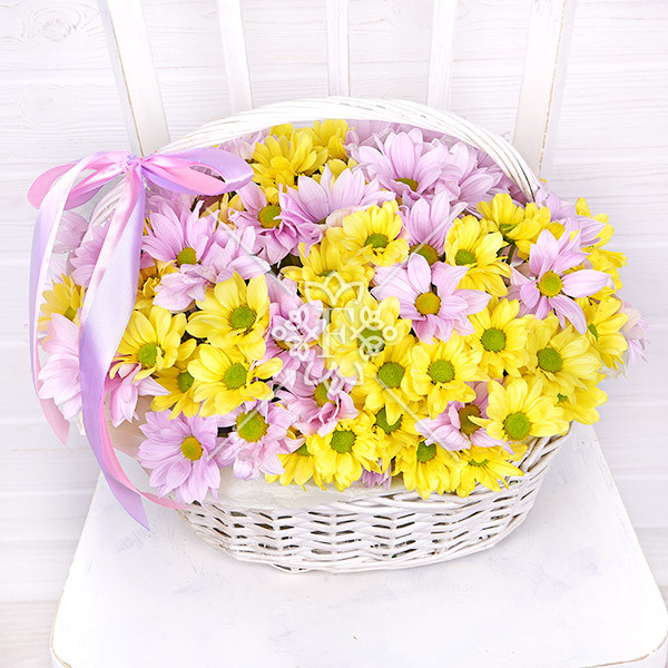 Прекрасное чувство - корзина с кустовыми хризантемами